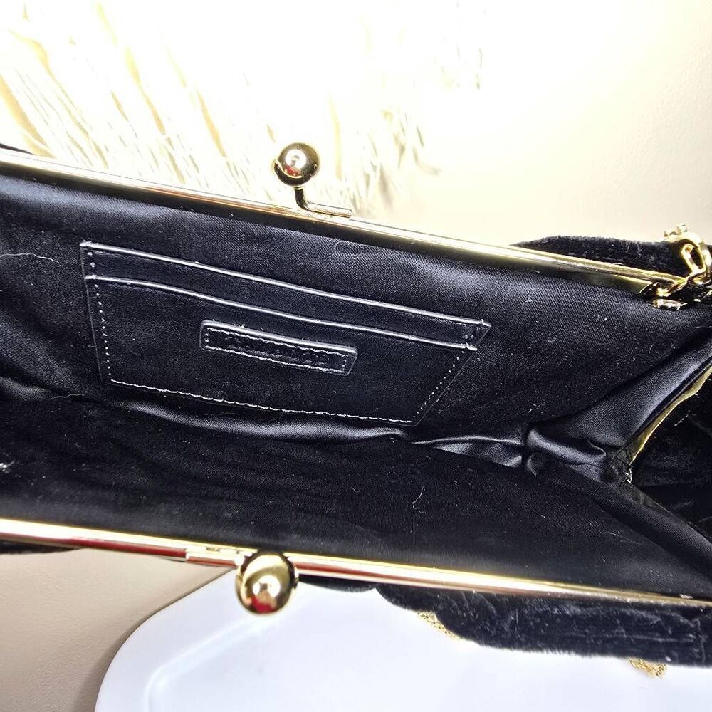 Talbots Black Velvet Bow-Shaped Evening Bag w/ Gold Chain - Picture 4 of 9